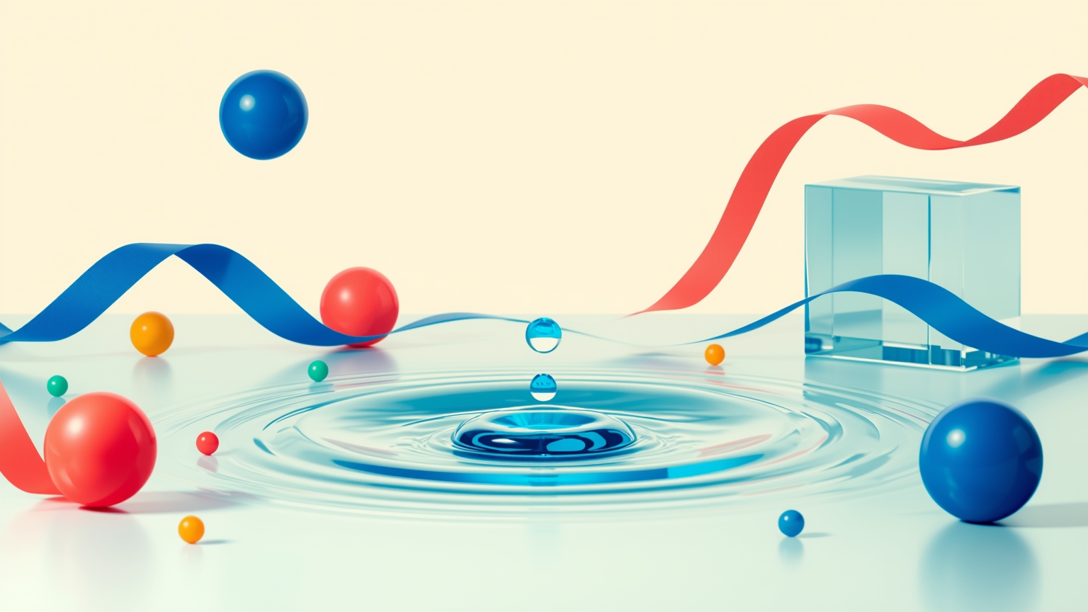 A single water droplet falling into a still pool, with concentric ripples expanding outward—each ripple ring representing one day of undetected cloud cost overruns spreading silently across account boundaries.