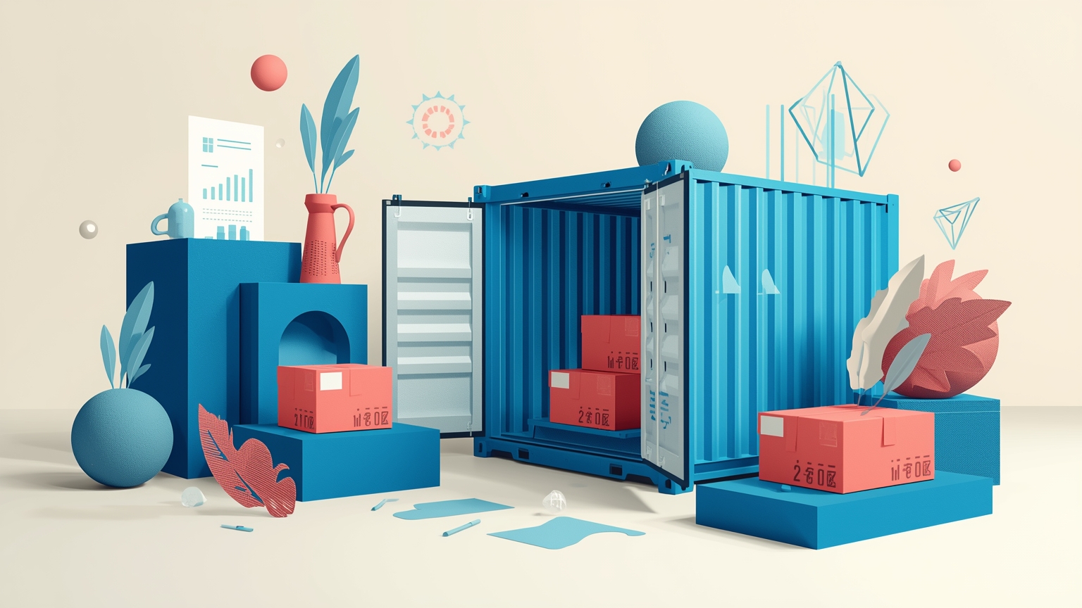 A shipping container with its doors swung open and empty, while a security guard hands an apology letter to an official standing beside it, with identical sealed containers visible in the background.